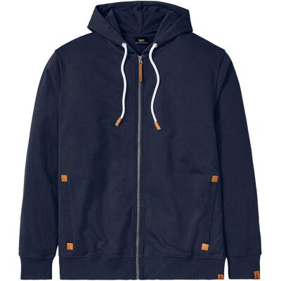 bonprix Kapuzen-Sweatjacke mit Lederimitat-Details blau 44 bonprix Kapuzen-Sweatjacke mit Lederimitat-Details blau 44