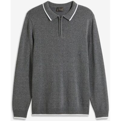 bonprix Polo Pullover mit recycelter Baumwolle grau 52 bonprix Polo Pullover mit recycelter Baumwolle grau 52