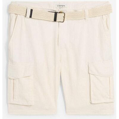 bonprix Regular Fit Cargo-Bermuda mit Gürtel aus luftigem Leinen-Mix beige 52 bonprix Regular Fit Cargo-Bermuda mit Gürtel aus luftigem Leinen-Mix beige 52