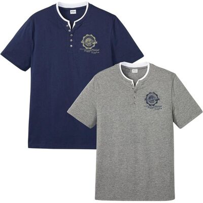 bonprix Henleyshirt, Kurzarm (2er Pack) aus reiner Bio-Baumwolle blau 60 bonprix Henleyshirt, Kurzarm (2er Pack) aus reiner Bio-Baumwolle blau 60