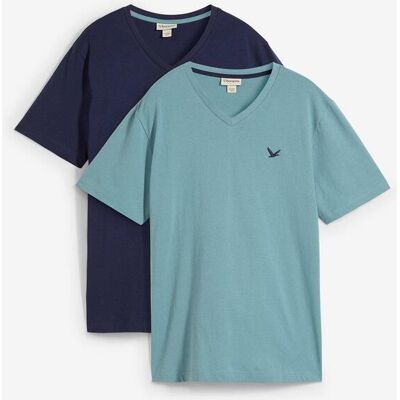 bonprix T-Shirt mit V-Ausschnitt aus reiner Bio-Baumwolle (2er Pack) blau 56 bonprix T-Shirt mit V-Ausschnitt aus reiner Bio-Baumwolle (2er Pack) blau 56