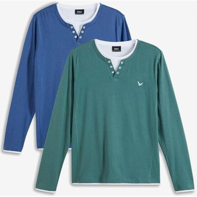 bonprix 2 in 1 Langarmshirt (2er Pack) blau 48 bonprix 2 in 1 Langarmshirt (2er Pack) blau 48