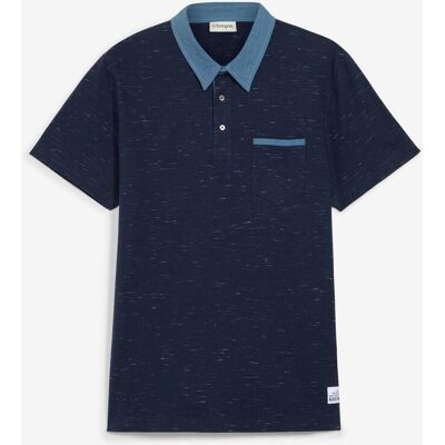 bonprix Poloshirt, Kurzarm mit gewebtem Kragen blau 60 bonprix Poloshirt, Kurzarm mit gewebtem Kragen blau 60