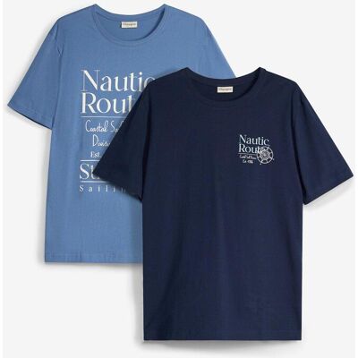 bonprix T-Shirt aus reiner Bio-Baumwolle (2er Pack) blau 52 bonprix T-Shirt aus reiner Bio-Baumwolle (2er Pack) blau 52