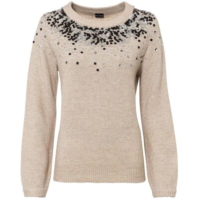 bonprix Pullover mit bunten Pailletten beige 36 bonprix Pullover mit bunten Pailletten beige 36