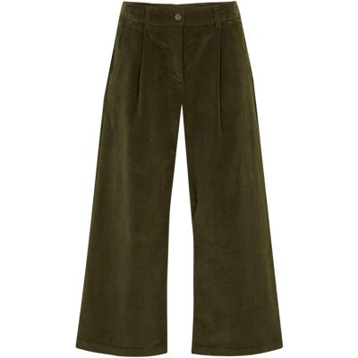 bonprix Weite Stretchcord-Culotte mit High-Waist-Bequembund, 7/8-Länge grün 50 bonprix Weite Stretchcord-Culotte mit High-Waist-Bequembund, 7/8-Länge grün 50