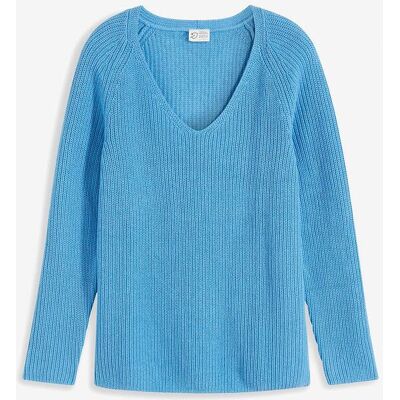 bonprix Gerippter Pullover aus reiner Baumwolle blau 48 bonprix Gerippter Pullover aus reiner Baumwolle blau 48
