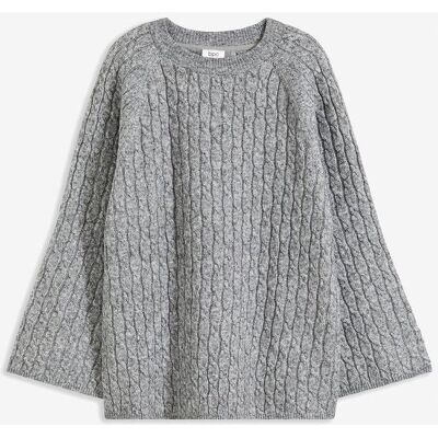 bonprix Oversize-Pullover mit Zopfmuster grau 36 bonprix Oversize-Pullover mit Zopfmuster grau 36