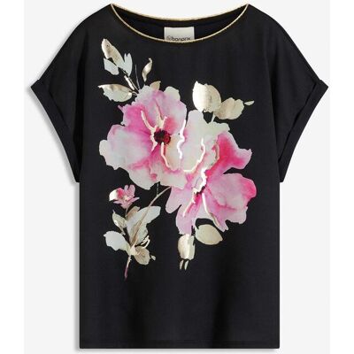 bonprix Shirt mit Webeinsatz schwarz 44 bonprix Shirt mit Webeinsatz schwarz 44