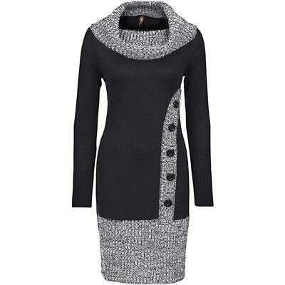bonprix Figurbetontes Strickkleid mit Schalkragen schwarz 36 bonprix Figurbetontes Strickkleid mit Schalkragen schwarz 36