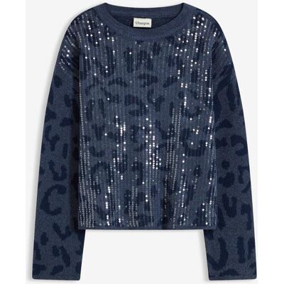 bonprix Jacquard Oversize Pullover mit Pailletten blau 52 bonprix Jacquard Oversize Pullover mit Pailletten blau 52