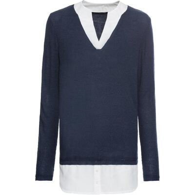 bonprix Feinstrickpullover mit Bluseneinsatz blau 32 bonprix Feinstrickpullover mit Bluseneinsatz blau 32
