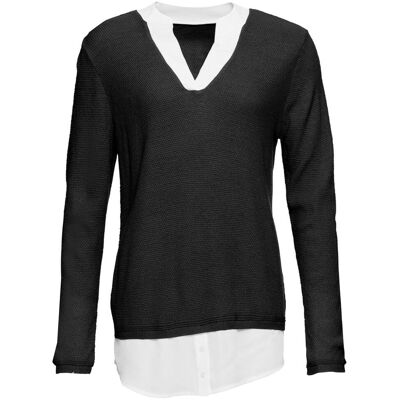 bonprix Feinstrickpullover mit Bluseneinsatz schwarz 32 bonprix Feinstrickpullover mit Bluseneinsatz schwarz 32