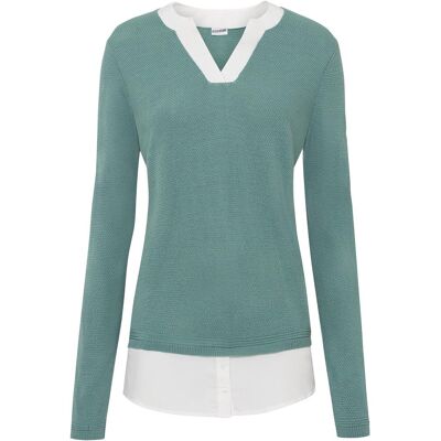 bonprix Feinstrickpullover mit Bluseneinsatz grün 32 bonprix Feinstrickpullover mit Bluseneinsatz grün 32