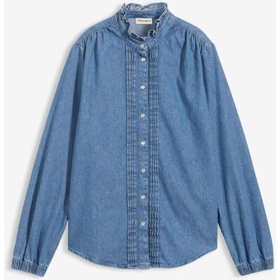 bonprix Jeansbluse aus Bio-Baumwolle, mit Volants blau 42 bonprix Jeansbluse aus Bio-Baumwolle, mit Volants blau 42
