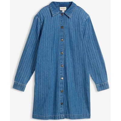 bonprix Jeanskleid Langarm mit Streifen, Baumwolle blau 46 bonprix Jeanskleid Langarm mit Streifen, Baumwolle blau 46