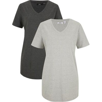 bonprix Longshirt mit V-Ausschnitt (2er Pack) grau 52 bonprix Longshirt mit V-Ausschnitt (2er Pack) grau 52