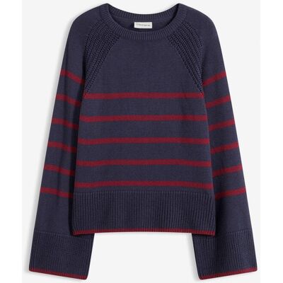 bonprix Pullover mit kontrastfarbigen Streifen blau 40 bonprix Pullover mit kontrastfarbigen Streifen blau 40