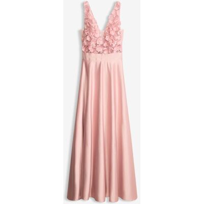 bonprix Abendkleid aus glänzendem Satin mit Blumen-Applikation rosa 46 bonprix Abendkleid aus glänzendem Satin mit Blumen-Applikation rosa 46