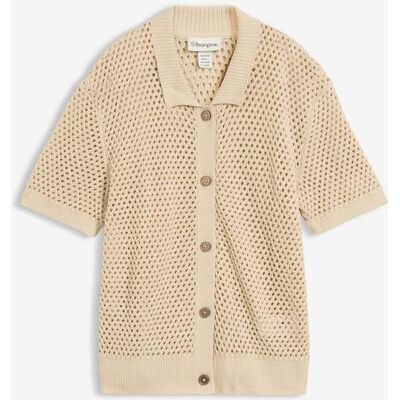 bonprix Ajour-Strickjacke aus Baumwoll-Leinen-Mix beige 40 bonprix Ajour-Strickjacke aus Baumwoll-Leinen-Mix beige 40