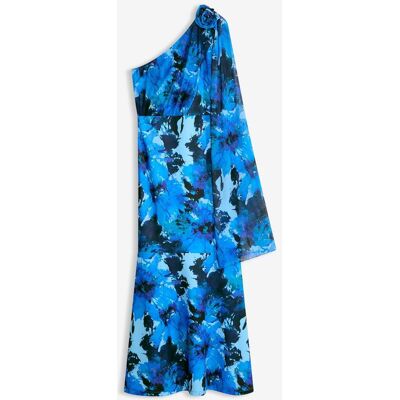 bonprix Abendkleid mit One-Shoulder und Blumen-Applikation blau 46 bonprix Abendkleid mit One-Shoulder und Blumen-Applikation blau 46