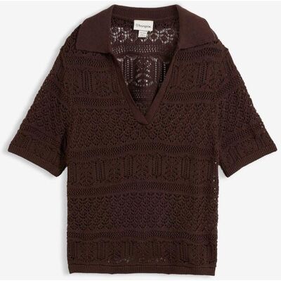 bonprix Ajour-Polo-Pullover mit Baumwollanteil braun 52 bonprix Ajour-Polo-Pullover mit Baumwollanteil braun 52