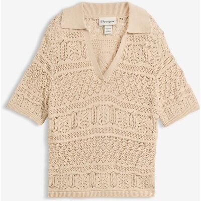 bonprix Ajour-Polo-Pullover mit Baumwollanteil beige 40 bonprix Ajour-Polo-Pullover mit Baumwollanteil beige 40