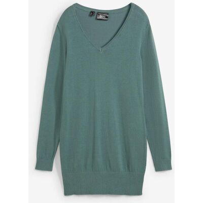 bonprix Basic Longpullover mit V-Ausschnitt grün 44 bonprix Basic Longpullover mit V-Ausschnitt grün 44