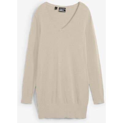 bonprix Basic Longpullover mit V-Ausschnitt beige 44 bonprix Basic Longpullover mit V-Ausschnitt beige 44