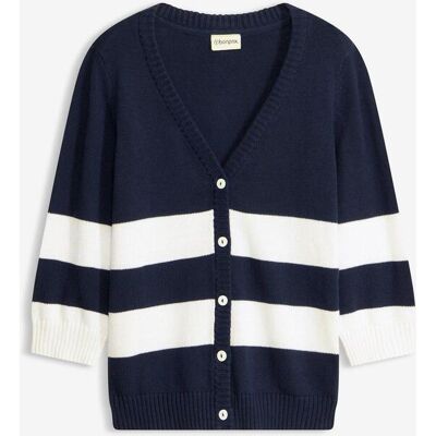 bonprix Baumwollstrickjacke mit Streifen blau 40 bonprix Baumwollstrickjacke mit Streifen blau 40