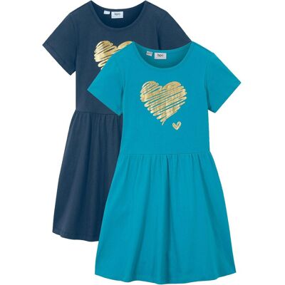 bonprix Jerseykleid aus reiner Bio-Baumwolle (2er Pack) blau 140 bonprix Jerseykleid aus reiner Bio-Baumwolle (2er Pack) blau 140