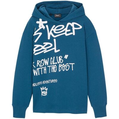 bonprix Hoodie mit Graffiti-Print aus reiner Bio-Baumwolle petrol 128 bonprix Hoodie mit Graffiti-Print aus reiner Bio-Baumwolle petrol 128