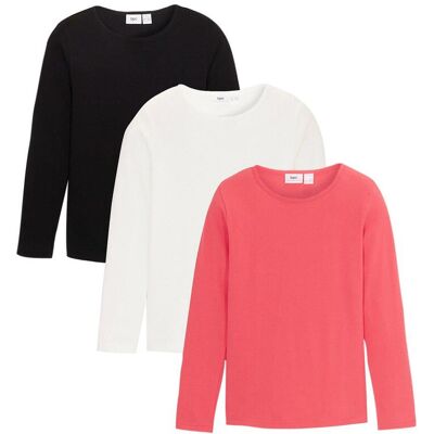 bonprix Langarmshirt aus reiner Baumwolle (3er Pack) schwarz 128 bonprix Langarmshirt aus reiner Baumwolle (3er Pack) schwarz 128