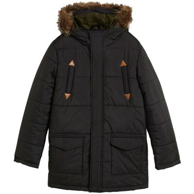 bonprix Winterparka mit Lederimitat-Details und Fellkapuze schwarz 140 bonprix Winterparka mit Lederimitat-Details und Fellkapuze schwarz 140