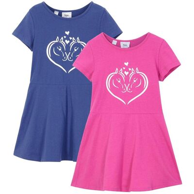 bonprix Jerseykleid aus reiner Bio-Baumwolle (2er Pack) blau 116 bonprix Jerseykleid aus reiner Bio-Baumwolle (2er Pack) blau 116