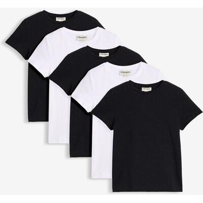 bonprix T-Shirt aus elastischem Bio-Baumwoll-Mix (5er Pack) weiß 116 bonprix T-Shirt aus elastischem Bio-Baumwoll-Mix (5er Pack) weiß 116