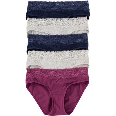 bonprix Slip mit weicher Baumwolle und Spitze (5er Pack) grau 48 bonprix Slip mit weicher Baumwolle und Spitze (5er Pack) grau 48