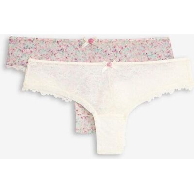 bonprix Brazilslip mit floral bedruckter Spitze 2er-Pack weiß 44 bonprix Brazilslip mit floral bedruckter Spitze 2er-Pack weiß 44