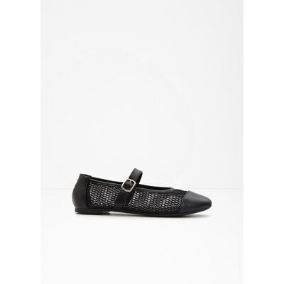 bonprix Mary-Janes mit Mesh-Einsatz schwarz 40 bonprix Mary-Janes mit Mesh-Einsatz schwarz 40