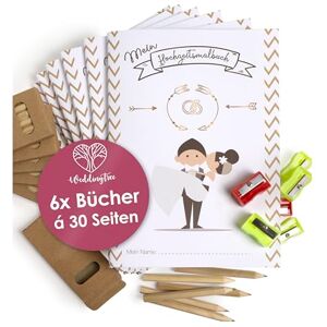 WeddingTree 6x Malblock Malbuch für Kinder mit Buntstifte und Anspitzer Gastgeschenke Beschäftigung Hochzeit- Hochzeitsmalbuch, Weiß, A5 WeddingTree 6x Malblock Malbuch für Kinder mit Buntstifte und Anspitzer Gastgeschenke Beschäftigung Hochzeit- Hochzeitsmalbuch, Weiß, A5