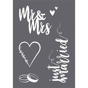 Rayher 45127000 Schablonen Set Hochzeit mit selbstklebender Siebdruck-Schablone und Rakel für Papiergestaltung, Scrapbooking und Textiles Gestalten, A4, Farblos Rayher 45127000 Schablonen Set Hochzeit mit selbstklebender Siebdruck-Schablone und Rakel für Papiergestaltung, Scrapbooking und Textiles Gestalten, A4, Farblos
