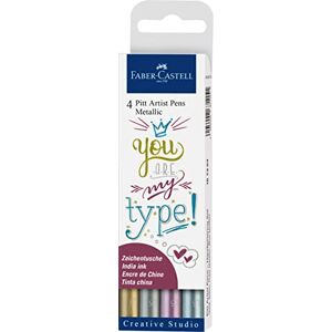 Faber-Castell 167304 Tuschestift Pitt Artist Pen Metallic, 4er Etui Faber-Castell 167304 Tuschestift Pitt Artist Pen Metallic, 4er Etui