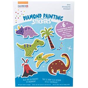 GLOREX 6 1242 703 Diamond Painting Stickers, Motiv: Dino, Bastelset zum Malen mit Glitzersteinchen, für Kinder ab 6 Jahren GLOREX 6 1242 703 Diamond Painting Stickers, Motiv: Dino, Bastelset zum Malen mit Glitzersteinchen, für Kinder ab 6 Jahren
