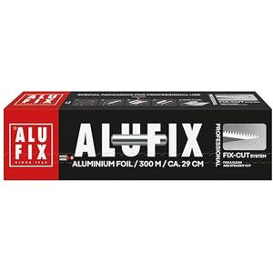 Alufix Alufolie mit Schneidsystem / 1 Rolle/ 29cm x 300m/ 10 μm/Silber/Reißfest/Hitze- und Feuchtigkeitsbeständig/Formstabil/Recycelbar/für die Küche/zum Backen Alufix Alufolie mit Schneidsystem / 1 Rolle/ 29cm x 300m/ 10 μm/Silber/Reißfest/Hitze- und Feuchtigkeitsbeständig/Formstabil/Recycelbar/für die Küche/zum Backen