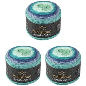 Wollbiene Cupcake Glitter Simli 3 x 150g Strickwolle 450 Gramm Wolle zum Stricken und Häkeln Babywolle türkische Wolle Farbverlaufswolle Glitzer (3090 blau türkis grün) Wollbiene Cupcake Glitter Simli 3 x 150g Strickwolle 450 Gramm Wolle zum Stricken und Häkeln Babywolle türkische Wolle Farbverlaufswolle Glitzer (3090 blau türkis grün)