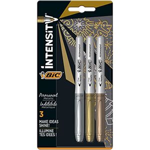 BIC Intensity Marker, in 3 verschiedenen Metallicfarben, Strichstärke: 0.8 mm, mit komfortablem Gummigriff und Austrocknungsschutz, gold/silber/bronze BIC Intensity Marker, in 3 verschiedenen Metallicfarben, Strichstärke: 0.8 mm, mit komfortablem Gummigriff und Austrocknungsschutz, gold/silber/bronze