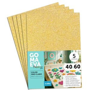 m-office Moosgummi Platten mit Glitzer 40x60cm, Bunte EVA Foam Bastelplatten für Kinder, DIY, Schule, Deko & Kunstprojekte – Ideal als Bastelpapier, Moosgummi mit Glitzer – (Hellgold, 5 uds) m-office Moosgummi Platten mit Glitzer 40x60cm, Bunte EVA Foam Bastelplatten für Kinder, DIY, Schule, Deko & Kunstprojekte – Ideal als Bastelpapier, Moosgummi mit Glitzer – (Hellgold, 5 uds)