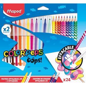 Maped Oops Color'Peps Set aus Filzstiften und Buntstiften, radierbar, 12 Filzstifte mit Radierspitze + 12 Filzstifte, die sich löschen lassen Maped Oops Color'Peps Set aus Filzstiften und Buntstiften, radierbar, 12 Filzstifte mit Radierspitze + 12 Filzstifte, die sich löschen lassen