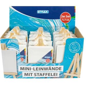 Stylex 28672-P12 Mini Leinwand mit Staffelei, 24 Stück mit 100% Baumwollgewebe bespannt, Größe 7 x 7 cm, grundiert, rückseitig geheftet, für Öl-, Acryl-, Gouache- und Temperafarben Stylex 28672-P12 Mini Leinwand mit Staffelei, 24 Stück mit 100% Baumwollgewebe bespannt, Größe 7 x 7 cm, grundiert, rückseitig geheftet, für Öl-, Acryl-, Gouache- und Temperafarben