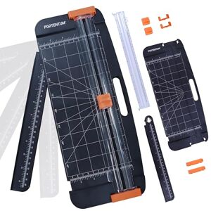 PORTENTUM Papierschneider A4 mit Rillfunktion und abnehmbarem Lineal – Schneidemaschine Papier mit verstellbarem Anschlag und Diagonalschnitt – Papierschneidemaschine für Basteln und Büro – 12 Blatt PORTENTUM Papierschneider A4 mit Rillfunktion und abnehmbarem Lineal – Schneidemaschine Papier mit verstellbarem Anschlag und Diagonalschnitt – Papierschneidemaschine für Basteln und Büro – 12 Blatt